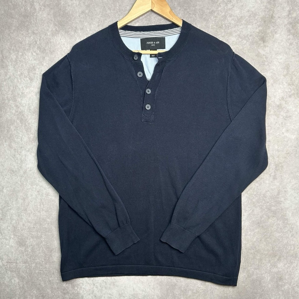 Porter & Ash Mens Henley Sweater Small Large Long Sleeve Preppy Outdoors Hiking